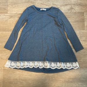 Blue maternity sweater with lace